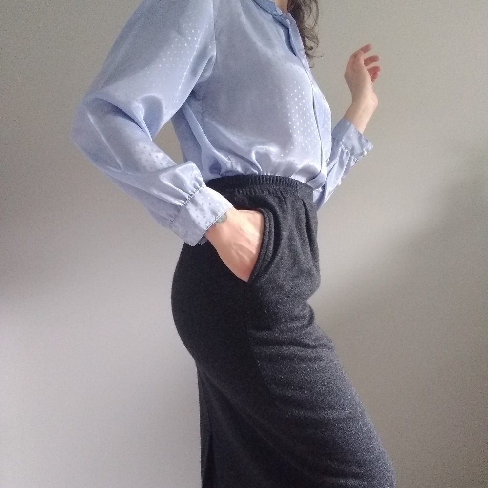 Vintage Stretch Knit Pencil Skirt w/ Pockets XS Small